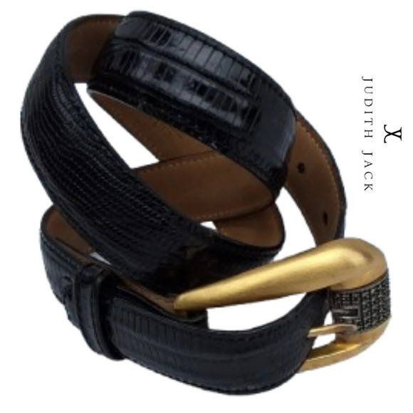 Judith Jack Jeweled Black leather vintage belt S main image 8